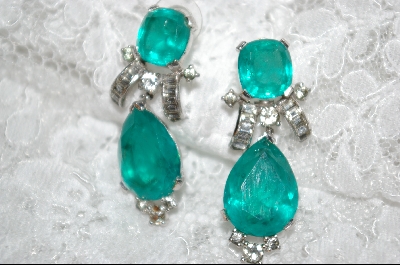 "HOLD" +MBA  2 Stone Emerald Green Glass & Crystal Earrings