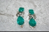 "HOLD" +MBA  2 Stone Emerald Green Glass & Crystal Earrings