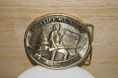 +MBA #13-140   1990's Solid Brass NRA Life Member Buckle