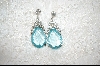 +MBA   "Large Pear Cut Aqua Glass & Crystal Pierced Earrings