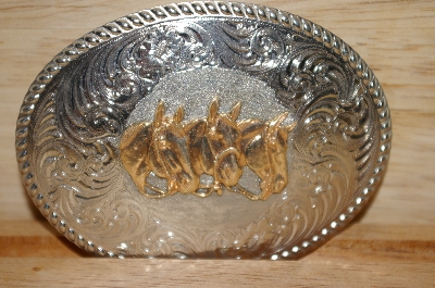 +MBA #13-099  1990's Wage German Silver 3 Horse Belt Buckle