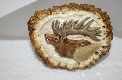 +MBA #20-831  1985 K. Burda  Artist Signed & Dated Hand Carved Elk Antler "Elk" Buckle