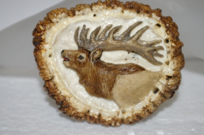 +MBA #20-831  1985 K. Burda  Artist Signed & Dated Hand Carved Elk Antler "Elk" Buckle