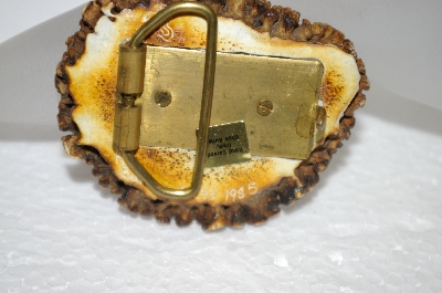 +MBA #20-831  1985 K. Burda  Artist Signed & Dated Hand Carved Elk Antler "Elk" Buckle