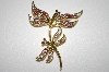 +MBA #23-588  Designer Gold Plated Double Dragonfly Pin