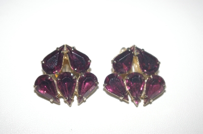 +MBA #23-271  Garne Purple Rhinestone Clip Style earrings