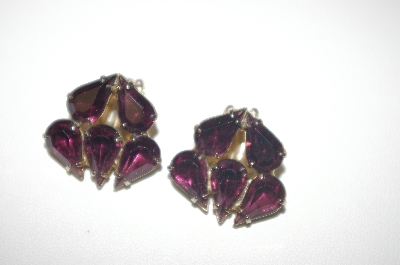 +MBA #23-271  Garne Purple Rhinestone Clip Style earrings