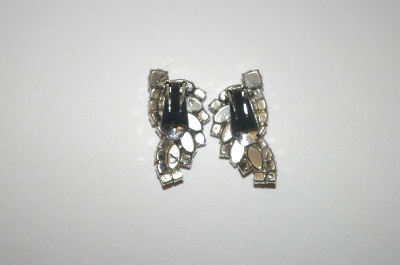 +MBA #23-286  White Milk Glass & Pink Rhinestone Vintage Clip Style Earrings