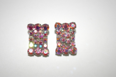 +MBA #23-311  Vintage Square Pink AB Crystal Clip Ons