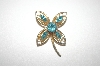 **Vintage Blue Rhinestone Gold Plated Flower Pin