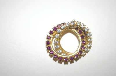 +MBA #23-354  Vintage Purple & Clear Rhinestone Double Circle Pin