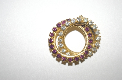 +MBA #23-354  Vintage Purple & Clear Rhinestone Double Circle Pin