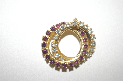 +MBA #23-354  Vintage Purple & Clear Rhinestone Double Circle Pin
