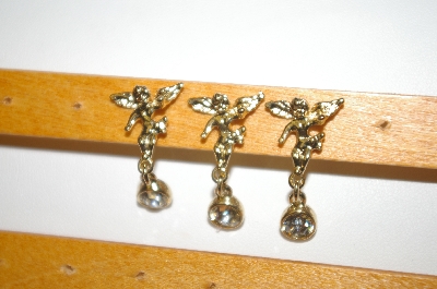 +MBA #23-538  3 Piece 14K Plated Clear Crystal Angel Earrings & Pin Set