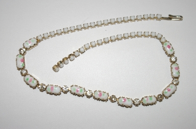 +MBA #23-264  Vintage White Glass & Clear Rhinestone Chocker