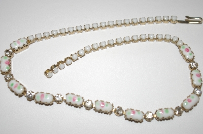 +MBA #23-264  Vintage White Glass & Clear Rhinestone Chocker