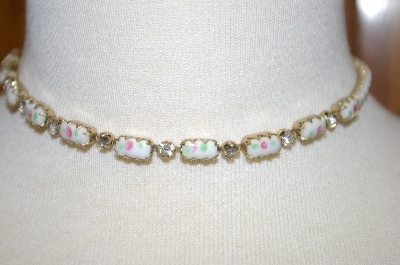 +MBA #23-264  Vintage White Glass & Clear Rhinestone Chocker
