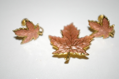 +MBA #25-479  Maple Leaf Enameled Pin & Matching Screw Back Earrings