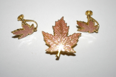 +MBA #25-479  Maple Leaf Enameled Pin & Matching Screw Back Earrings