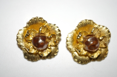 +MBA #25-451  Vintage Gold Plated Faux Pearl Clip Back Earrings