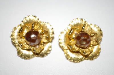 +MBA #25-451  Vintage Gold Plated Faux Pearl Clip Back Earrings