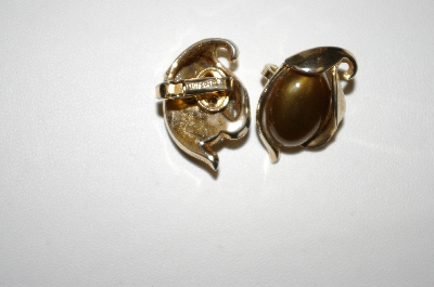 +MBA #25-445  Tafari Gold Tone Brown Acrylic Clip Back Earrings