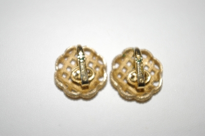 +MBA #25-449  "Trifari Gold Plated Round Weave Look Clip Backs