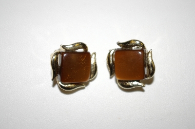 +MBA #25-244  Vintage Silver Tone Brown Acrylic Clip Backs