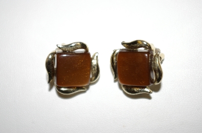 +MBA #25-244  Vintage Silver Tone Brown Acrylic Clip Backs