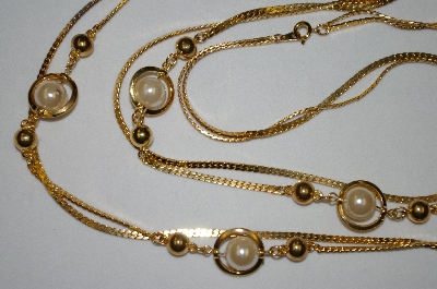 +MBA #25-429  Gold Plated Double Strand Faux Pearl 40" Necklace