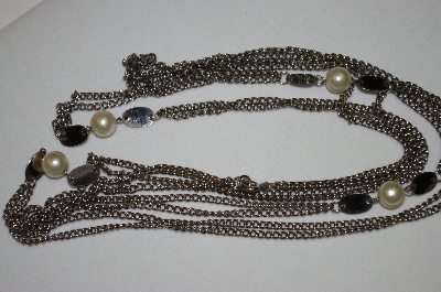 +MBA #25-434  53" Silver Tone Double Strand Faux Pearl Necklace