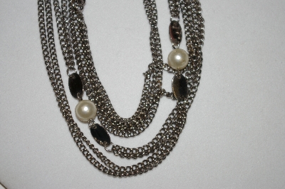 +MBA #25-434  53" Silver Tone Double Strand Faux Pearl Necklace