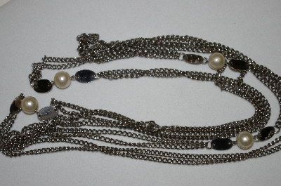 +MBA #25-434  53" Silver Tone Double Strand Faux Pearl Necklace