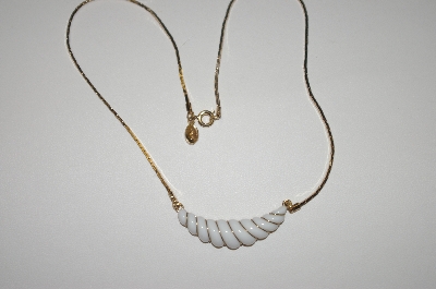 +MBA #S4-330  Avon Gold Tone White Acrylic Necklace