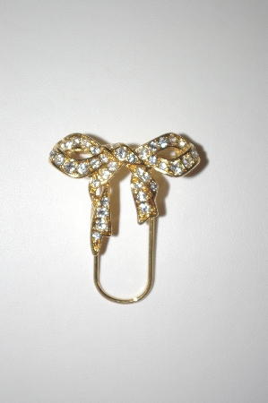 +MBA #S4-117  "Monet Gold Tone Clear Crystal Bow Pin
