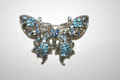 **Silver Tone Blue Crystal Butterfly Pin