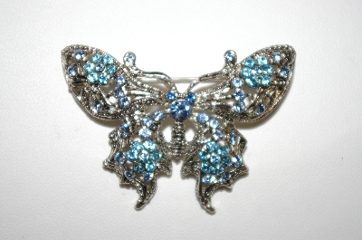 **Silver Tone Blue Crystal Butterfly Pin