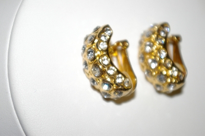 +MBA #25-339  Gold Plated Clear Crystal Clip On Earrings