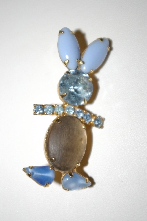 +MBA #25-353  Blue Glass Vintage Bunny Pin