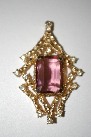 +MBA #25-328  "Gold Tone Purple Glass & Clear Rhinestone Pendant