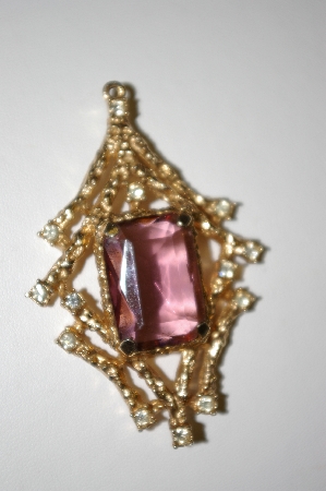 +MBA #25-328  "Gold Tone Purple Glass & Clear Rhinestone Pendant