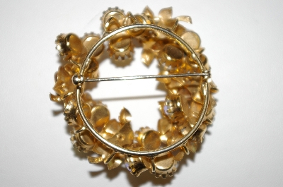 +MBA #25-831  Vintage Gold Plated AB Crystal & Rose Pin