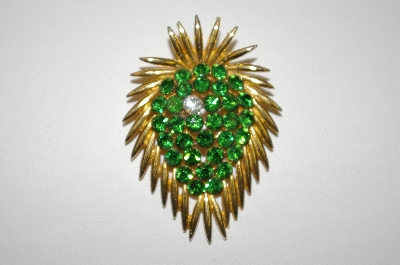 +MBA #25-834  Vintage Gold Plated Green Rhinestone Pin