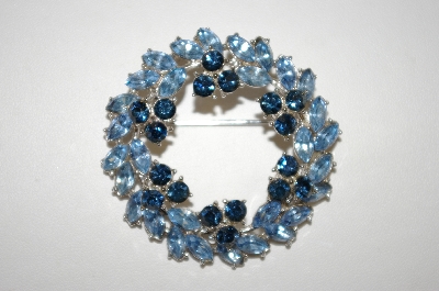 +MBA #25-806  "Trifari Rhodium Plated Two Shades Of Blue Rhinestone Pin