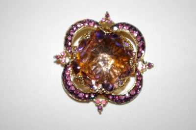 +MBA #25-822  Corocraft Gold Plated Lavender Glass & Rhinestone Pin