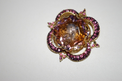 +MBA #25-822  Corocraft Gold Plated Lavender Glass & Rhinestone Pin