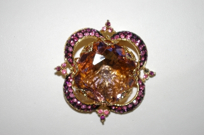 +MBA #25-822  Corocraft Gold Plated Lavender Glass & Rhinestone Pin