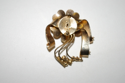 +MBA #25-790  Vintage Gold Plated  Green Rhinestone Flower Pin