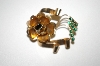 +MBA #25-790  Vintage Gold Plated  Green Rhinestone Flower Pin