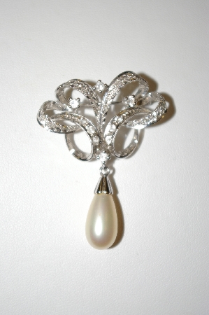 +MBA #25-793  Designer Rhodium Plated CZ & Faux Pearl Pin